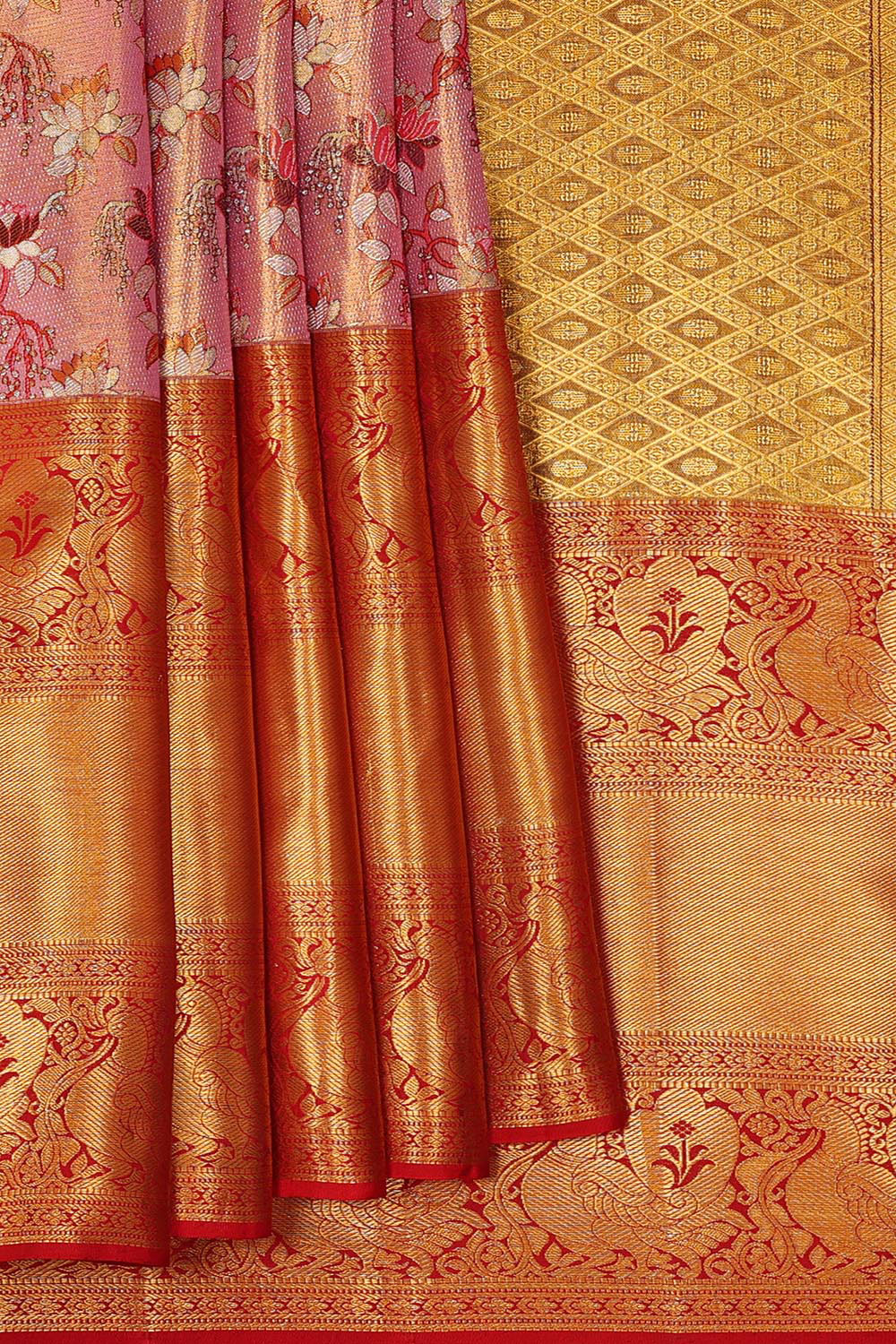 Image of Kanchipattu Pink Tissue Brocade Saree